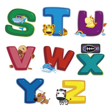 Animal alphabet S to Z clipart