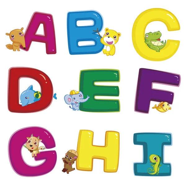 Alphabet animal A à I — Image vectorielle