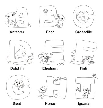 Coloring Alphabet for Kids,A to I clipart