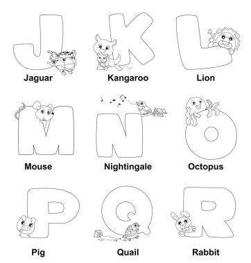 Coloring Alphabet for Kids,J to R clipart