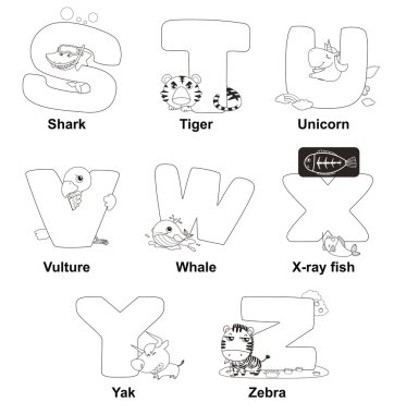 Coloring Alphabet for Kids,S to Z clipart