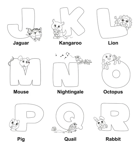 Alfabeto para colorear para niños, J a R — Archivo Imágenes Vectoriales