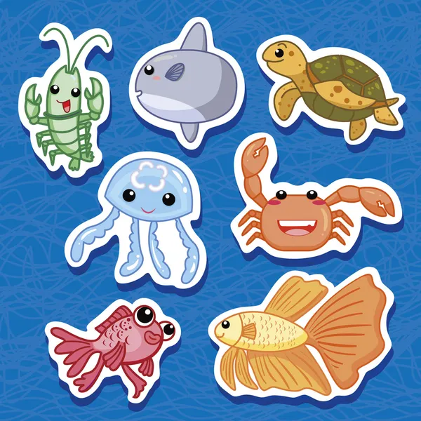 可爱的小海动物贴纸 03 — 图库矢量图片