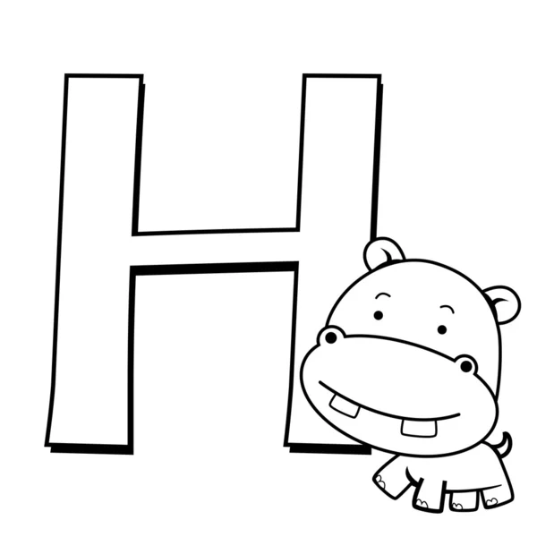 Раскраска алфавита для детей, H — стоковый вектор