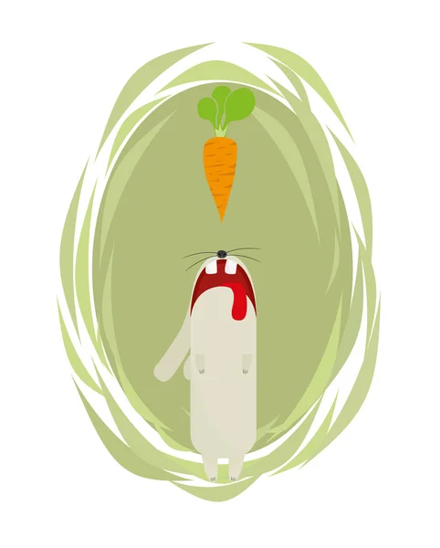 El conejo trata de mantener paso con la zanahoria — Vector de stock