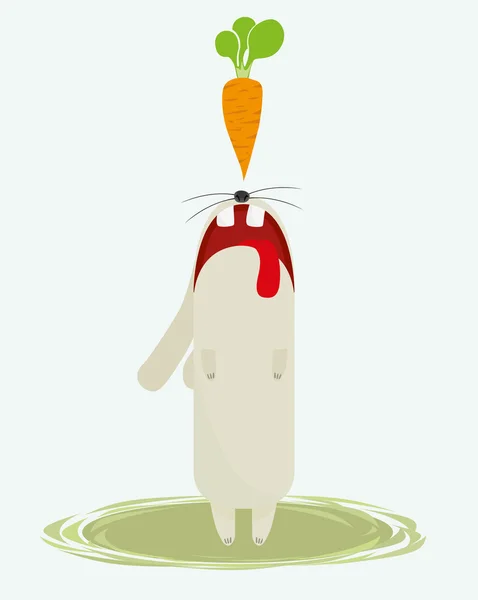 El conejo trata de mantener paso con la zanahoria — Vector de stock