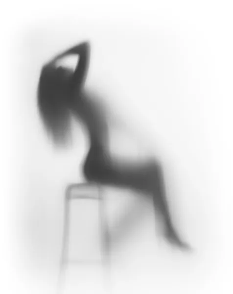 性感弥漫坐女人剪影，长长的头发 — 图库照片