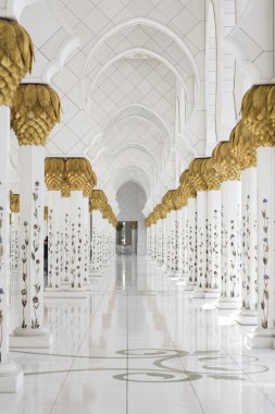 Beautiful white muslim churc interior, passageway clipart