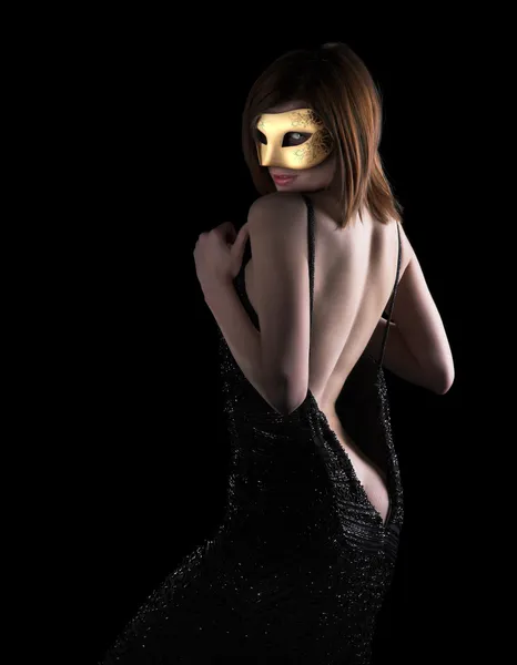Сексуальная девушка в золотой маске — стоковое фото