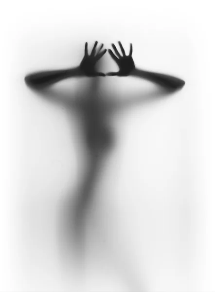 Anonymní tělo stojí fronta za závěsem, ruce, silueta — Stock fotografie