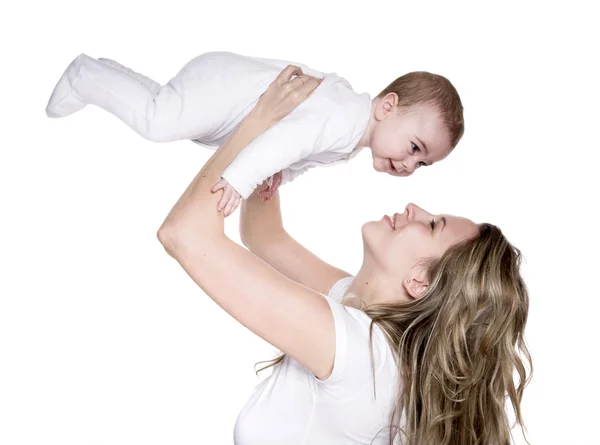 Mother lifts her beloved child up — Stock Photo, Image