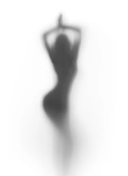 Sexig silhuetten av en dansande kvinna bakom en gardin — Stockfoto