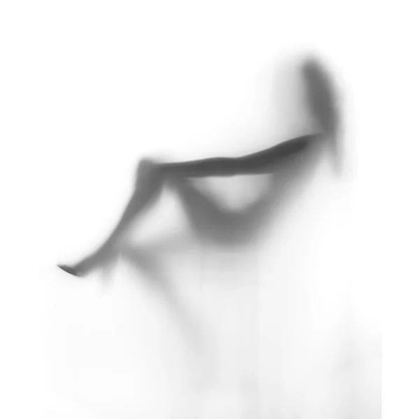 Sexig diffusa sittande kvinna silhouette, långt hår — Stockfoto