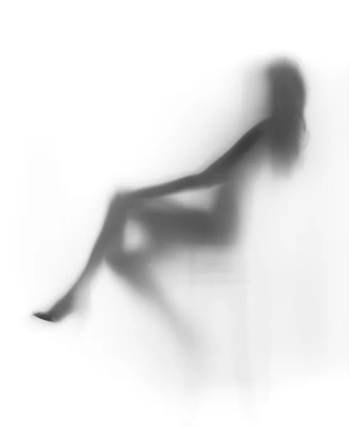 Sexy diffuus zittende vrouw silhouet, lange haren — Stockfoto