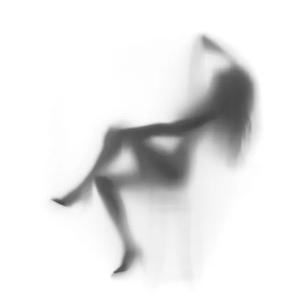 Sexy difúzní Sedící žena silueta, dlouhé vlasy — Stock fotografie