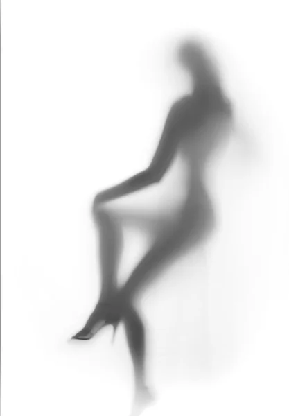 Sexy femme assise diffuse silhouette, cheveux longs — Photo