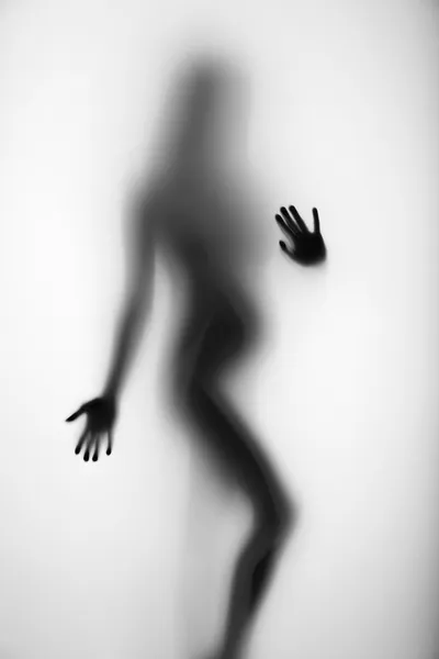 Femme enceinte silhouette derrière un rideau — Photo