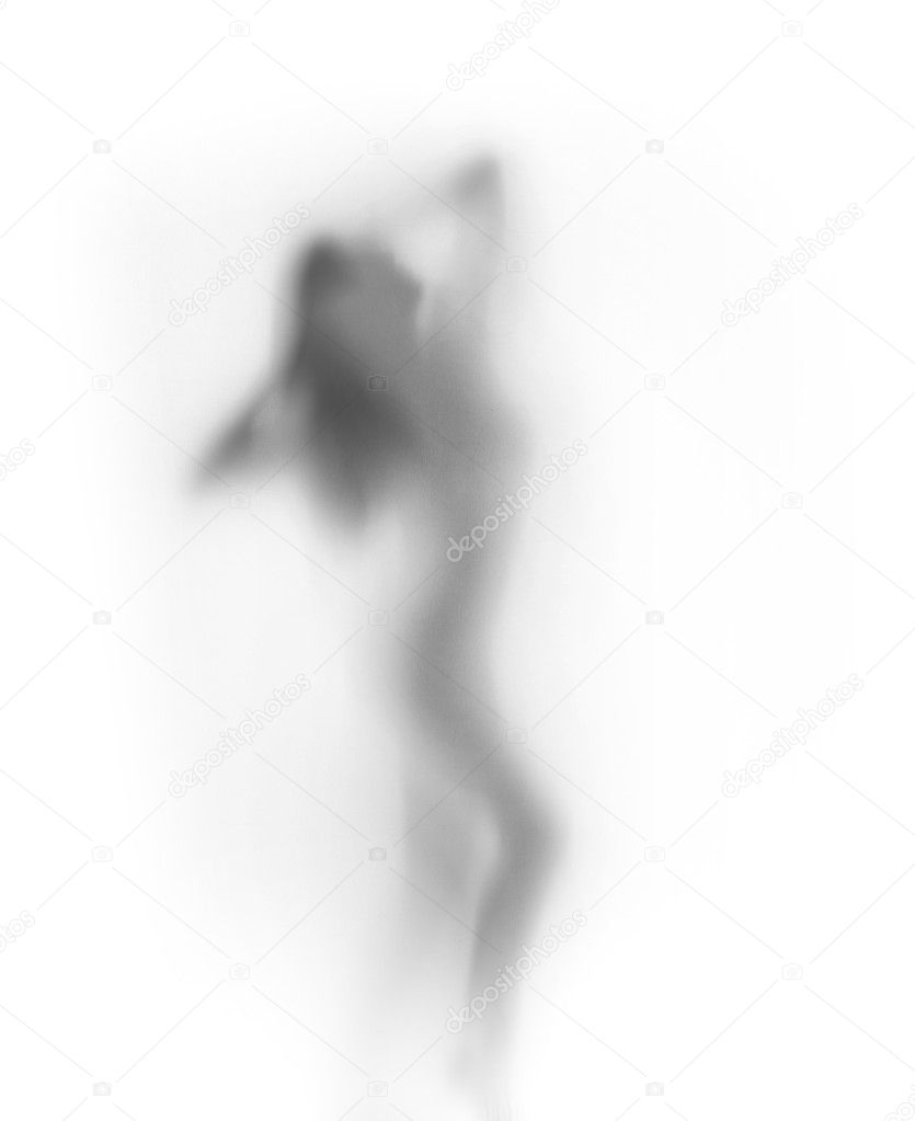 Sexy woman stands behind a curtain, silhouette