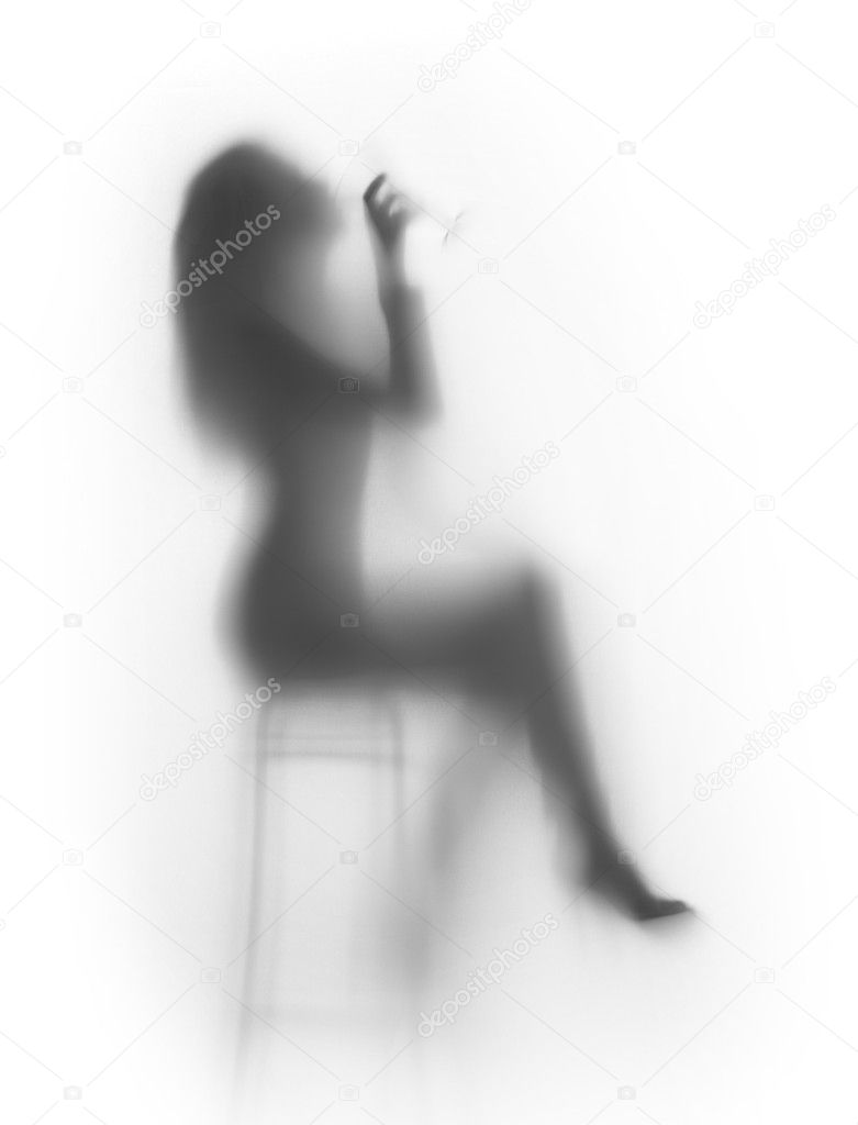 Sexy woman drinks on chair, silhouette