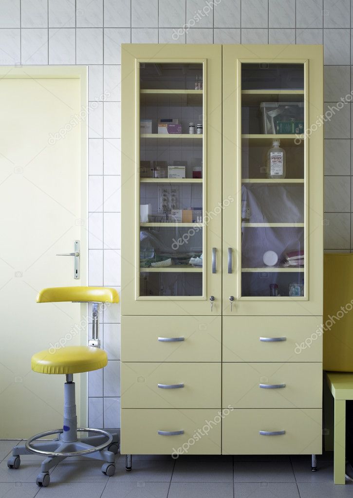 Cupboard and chair of a medical center
