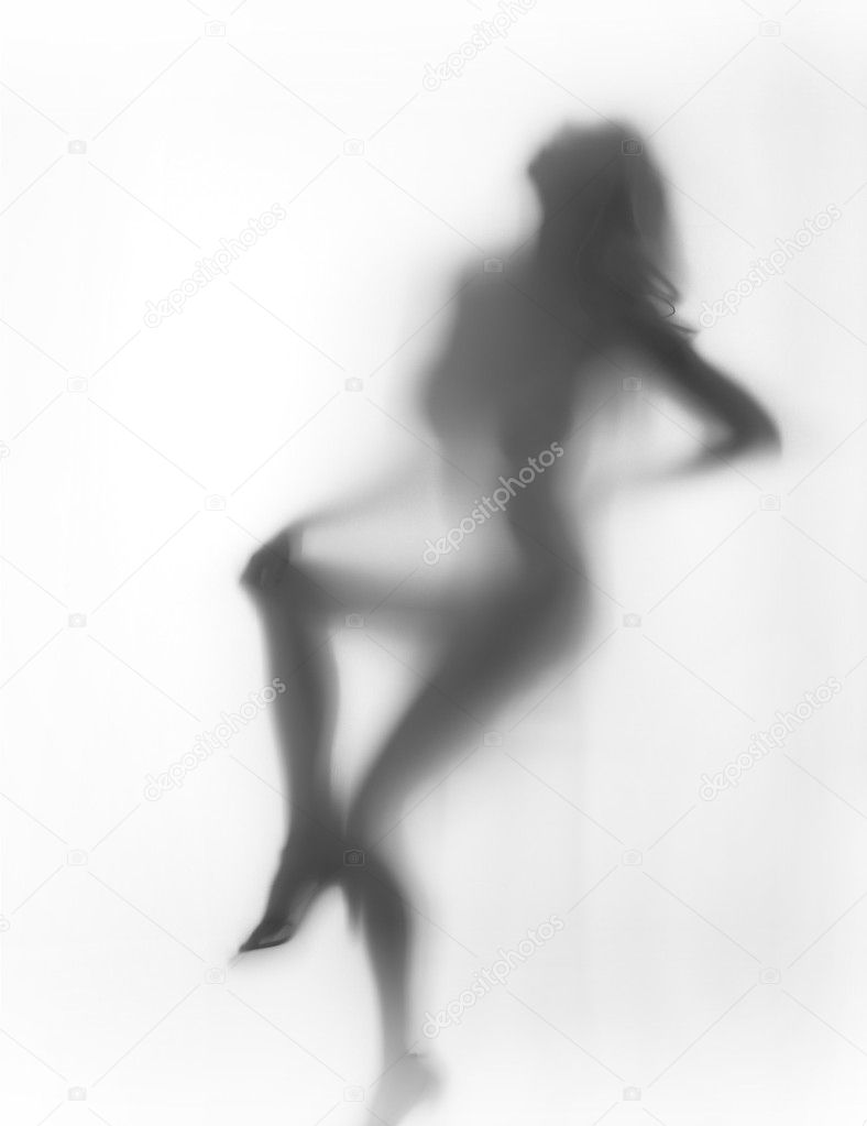 Sexy diffuse sitting woman silhouette, long hair