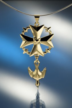 Golden Huguenot cross pendant clipart