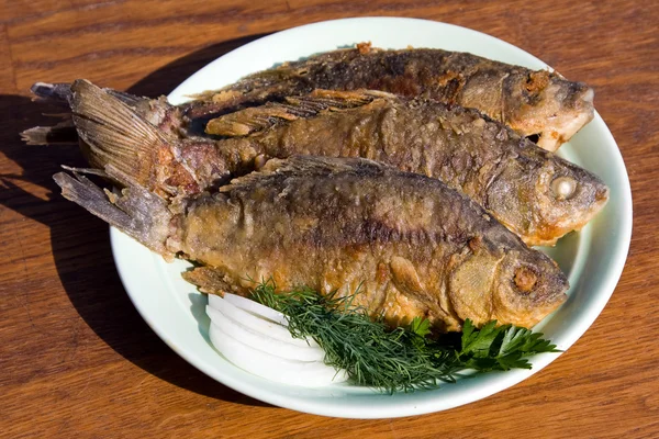 접시에 튀긴 생선 crucian — 스톡 사진