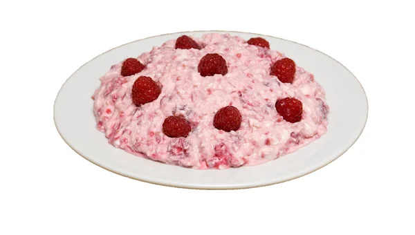 Cottage cheese with raspberry and honey — Stock Photo, Image