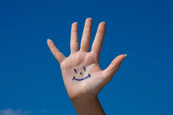 Human palm with smile — Stockfoto