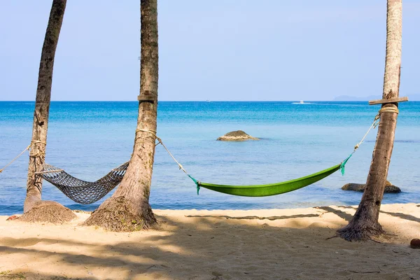 Tenger, a strand, a dzsungel és a függőágy - nyaralás háttér — Stock Fotó