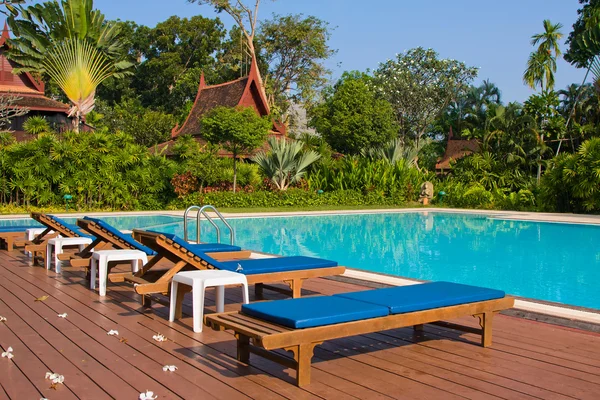 Luxuriöser Swimmingpool in einem tropischen Garten — Stockfoto