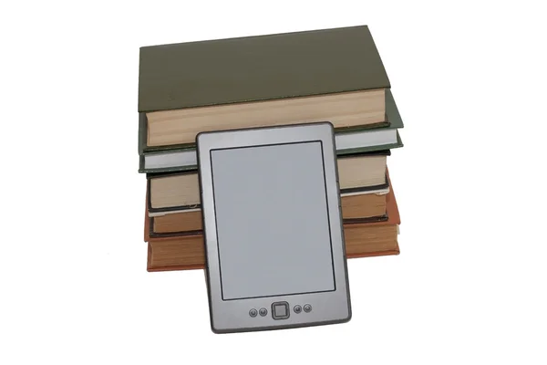 E-book and book on white — Stock Photo, Image