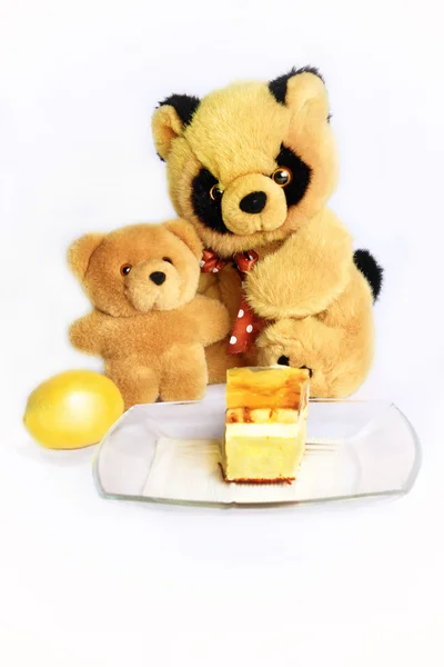 stock image Two toy bears and cake