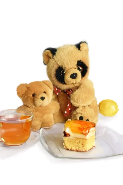 两个玩具熊和蛋糕 — 图库照片