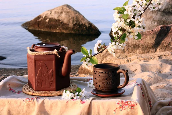 Чайна церемонія на пляжі — стокове фото
