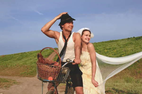 stock image Bride and groom in the village