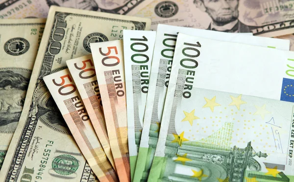 Két vezető kemény valuta - USA dollár és euró — Stock Fotó