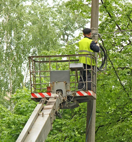 A photo of fixer repairing the pole — Stock Photo, Image