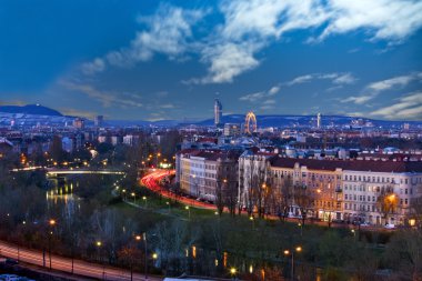 Skyline danube valley vienna at night clipart