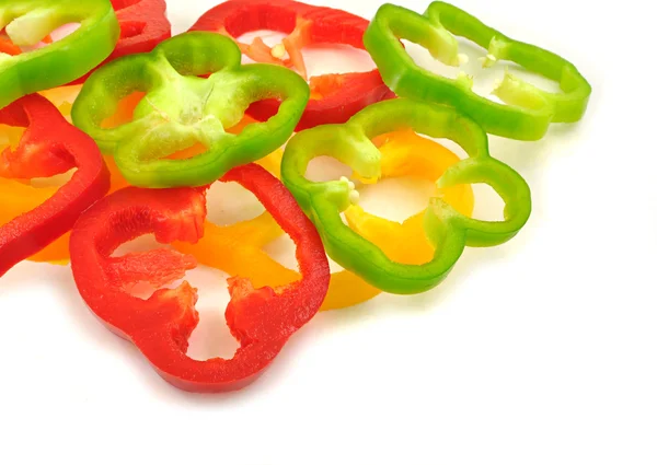 stock image Pile of slices of colorful capsicums