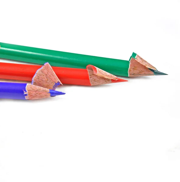 Trzy częściowo zaostrzone ołówki — Zdjęcie stockowe