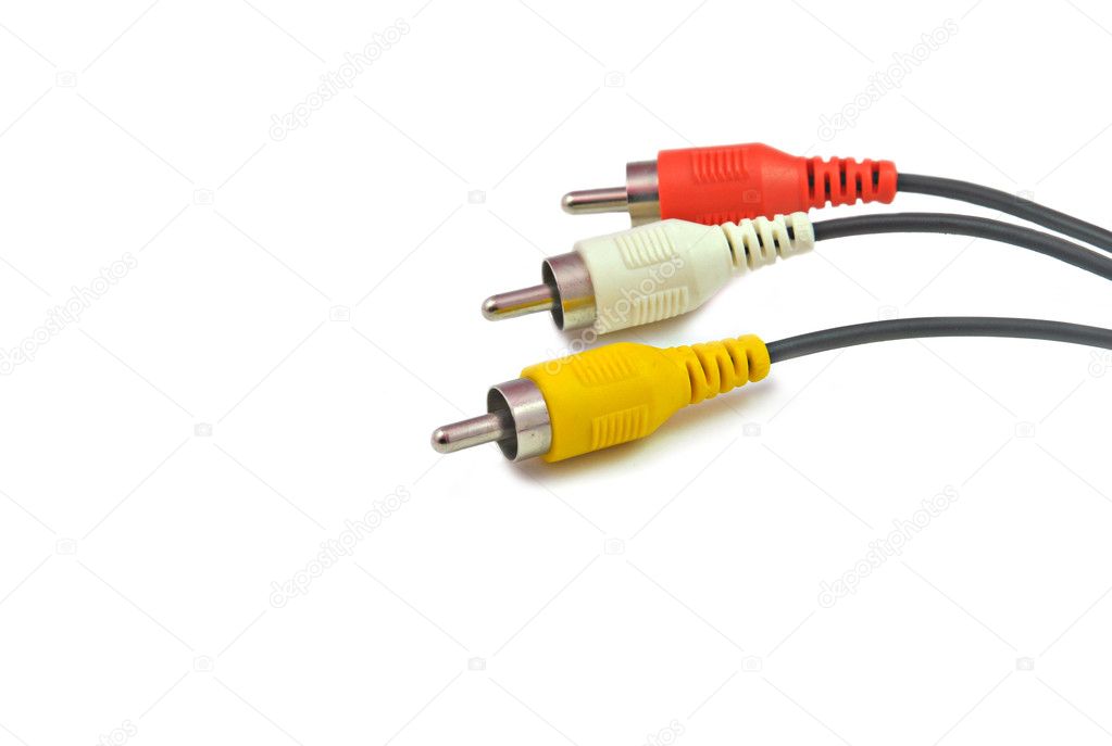 Three audio video connectors, pins,