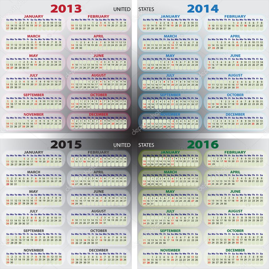 Calendar 2013-2016 US