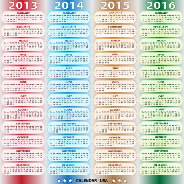 日历-美国 2013年-2016 年 — 图库矢量图片