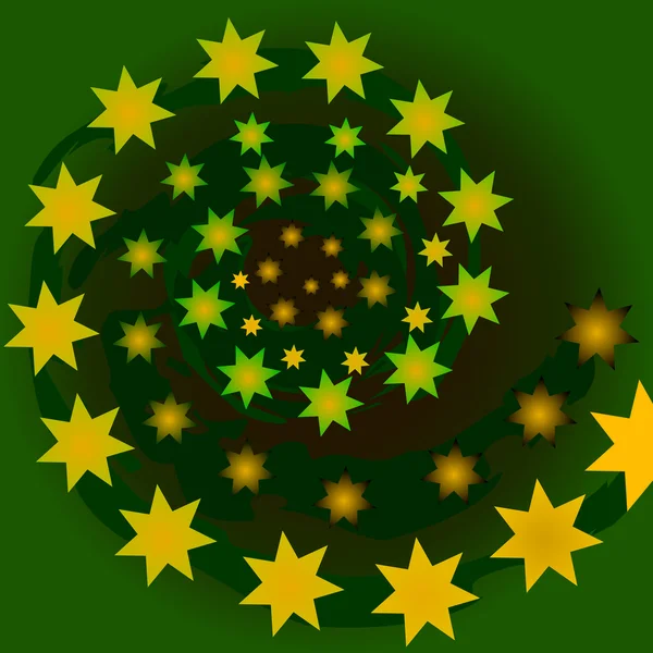 Vířící zelené a žluté hvězdy pozadí — Stockový vektor