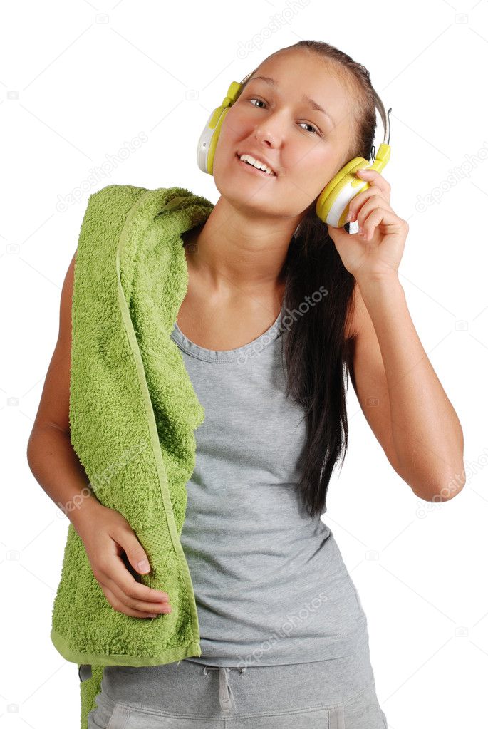 Happy sport girl with headphones