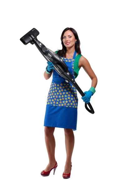Beautiful housewife with the vacuum cleaner — Stock Photo, Image