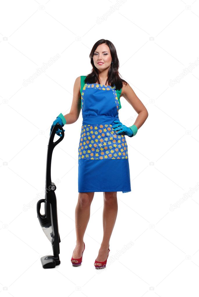 Happy cute young woman at cleaning