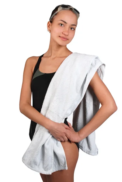 Desportivo slim mulheres jovens com toalha — Fotografia de Stock