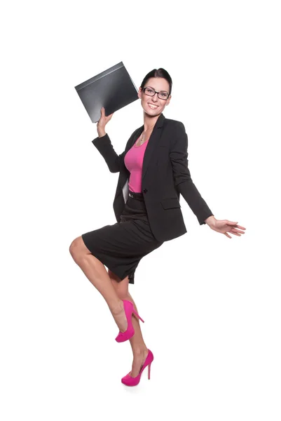 Happy business woman in pink blouse — Stock Photo, Image
